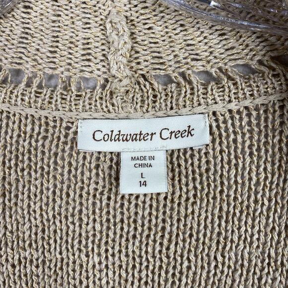 Coldwater Creek Linen Cardigan Womens L 14 Beige/Tan Knit Open Short Sleeve - Picture 5 of 10